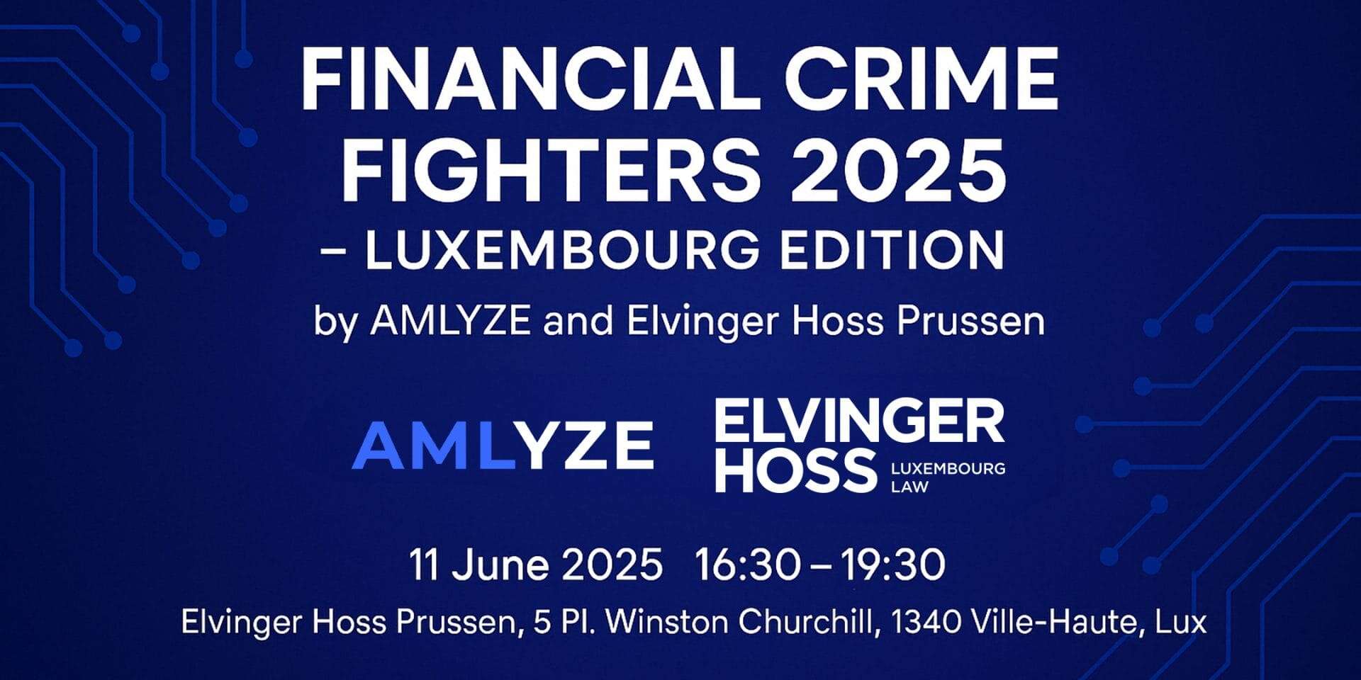 Financial crime fighter event Luxembourg 2025 AMLYZE Elvinger Hoss Prussen conference image.