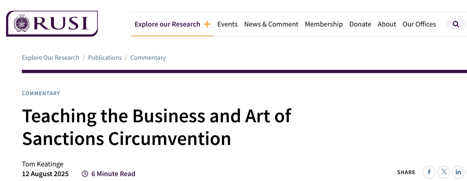 Royal United Services Institute (RUSI) published an article explaining that Moscow’s Higher School of Economics (HSE) currently offers courses called ‘The EU and sanctions: where are the weaknesses in 2025?’; and the ‘Sanctions labyrinth: how not to be hit by primary and secondary restrictions’. 